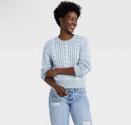 Universal Thread Women's Western Cable Crewneck Pullover Sweater Ribbed Knit