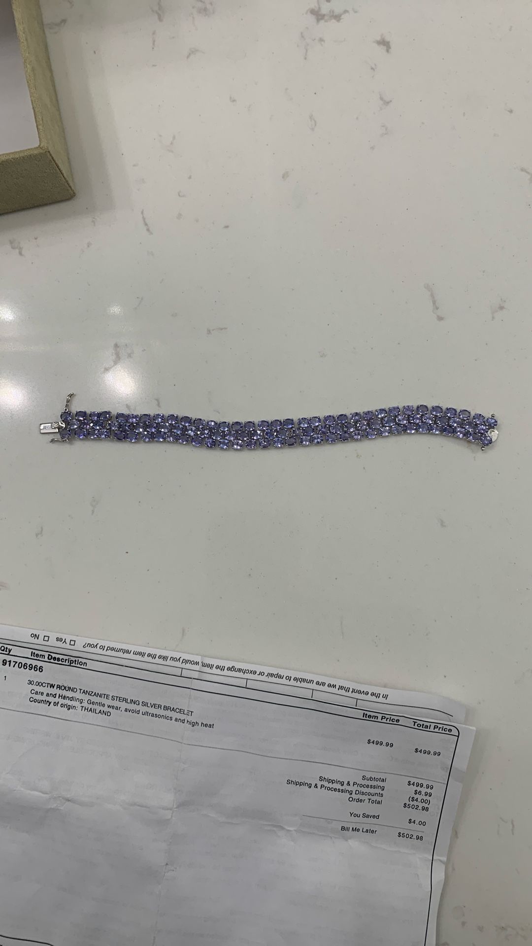 30.00CTW Round Tanzanite Sterling Silver Bracelet
