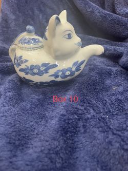 Blue And White Cat Tea Pot