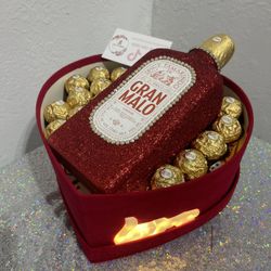 Beautiful Hart With Ferrero Chocolate And Decorated Bottle 