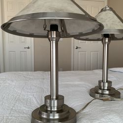 Lamps. Set Of 2 Brushed Aluminum Dimmable Lamps.