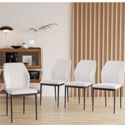 Dining Chairs Set of 4, Upholstered Leather Mid-Century Modern Chair, Kitchen Chair with Metal Legs 