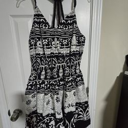 Black & White Tribal Print Romper/Dress - Braided Back