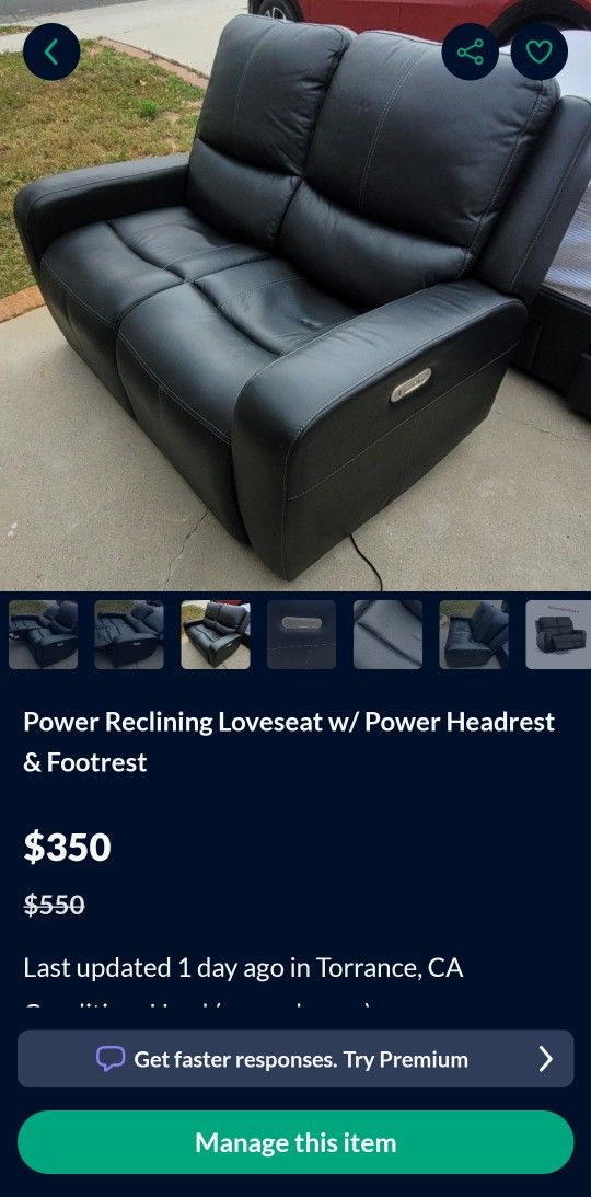 Electric Power Reclining Loveseat w/ Power Headrest & Footrest