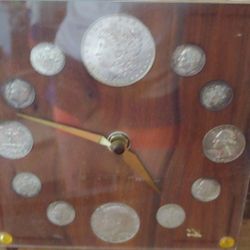 Vintage money clock. 1960, 1920, coins.
