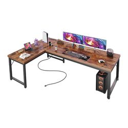 63 Inch L Shaped Desk with Power Outlets and USB-C Port, 0.95 Inch Thicker Desktop, Reversible Computer Desk, Larger Office Corner Gaming Desk, Metal 