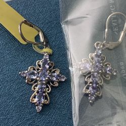 Tanzanite And Silver Cross Earrings