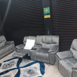*Now $1199!!!*---Charming Barcelona Gray Fabric Reclining 3 Piece Sets---Delivery And Financing Available😎