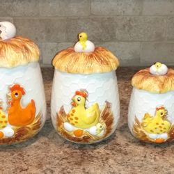Vintage Sears 1976 Hatching Chick & Hen Cannister Set