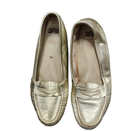 SAS Size 7.5 Metallic Gold Penny Loafers