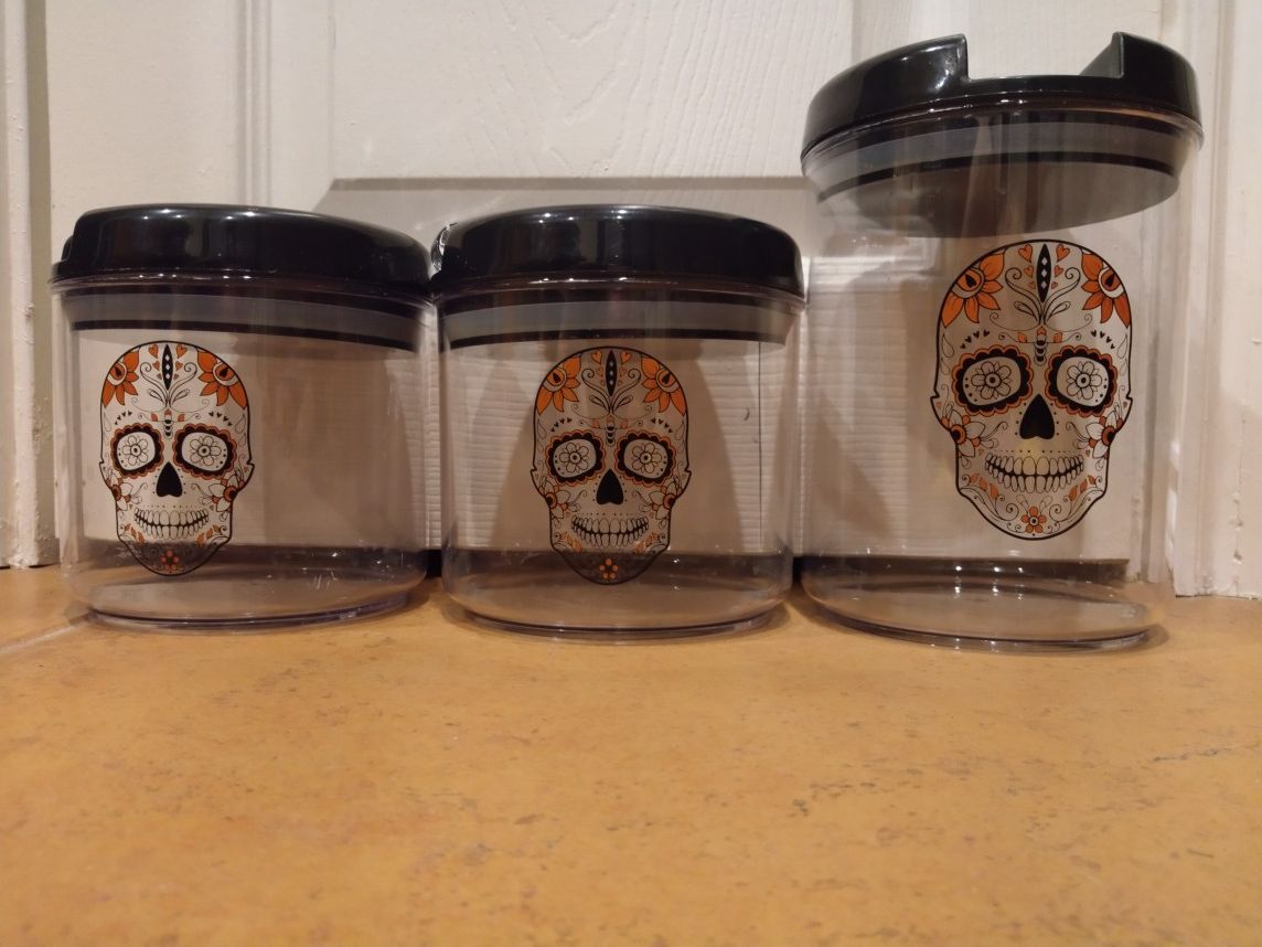 Plastic Sugar Skull 💀 Storage Containers, set of 3