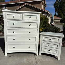 White Bassett Solid Wood Dresser Chest of Drawers and Nightstand Furniture Set Originally $2,000