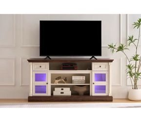66 inch  TV Stand with Storage Cabinets and Sliding Barn Doors for Living Room or Bedroom in Bright White