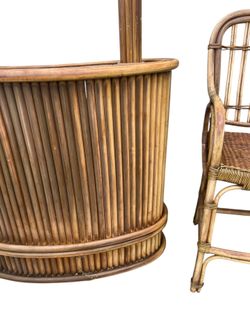 Mid Century Bamboott Tiki Indoor Outdoor Patio Bar w/Chair