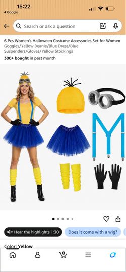 6  Pcs Women's Halloween Costume Accessories Set for Women Goggles/Yellow Beanie/Blue Dress/Blue Suspenders/Gloves/Yellow Stockings