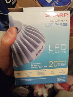 (5) BULBS (floodlight, canlight, spotlight)------ SHARP LED PAR38 3000K, SHARP DLL20P3830A 20W 120V