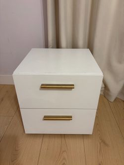 White 2-Drawer Night Stand with Gold Handles