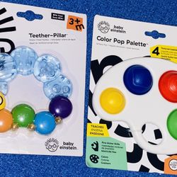 2 SET/3+MTHS⭕️⚫️🟡🍼🌈🔴💚🔵✨BABY EINSTEIN WATER 💦 FILLED TEETHER & 6+MTHS COLOR POP PALETTE 🎨TOY