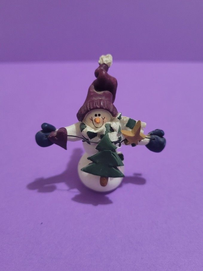 Vintage Gail West Signed Miniature Handmade Clay Snowman 2"