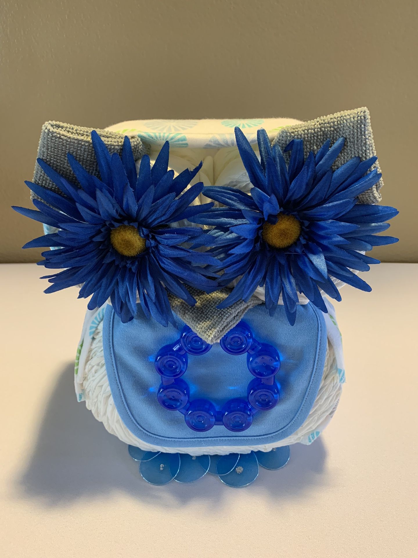Owl Diaper Cake - Blue