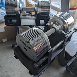 Pair Of Adjustable Dumbbells 92 Lbs Each With Stand