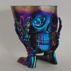 Halloween Iridescent Candy Bowl Skull In Hands 