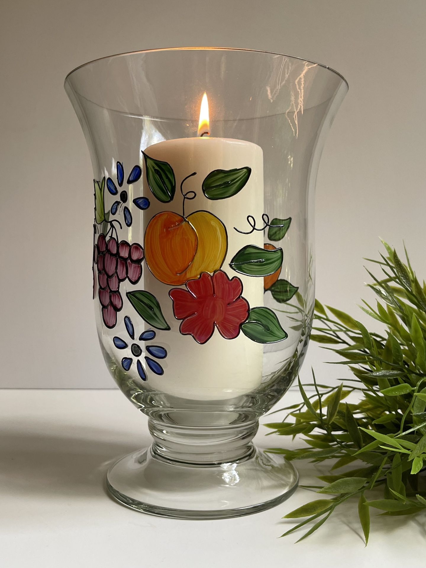 Vintage Hand Painted Hurricane Candle Holder / Vase