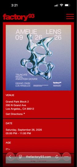 Amelie Lens Tickets for sale 9/26 Grand Park LA