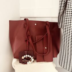 Large Burgundy Tote Bag With Medium Wallet And Small Wallet 