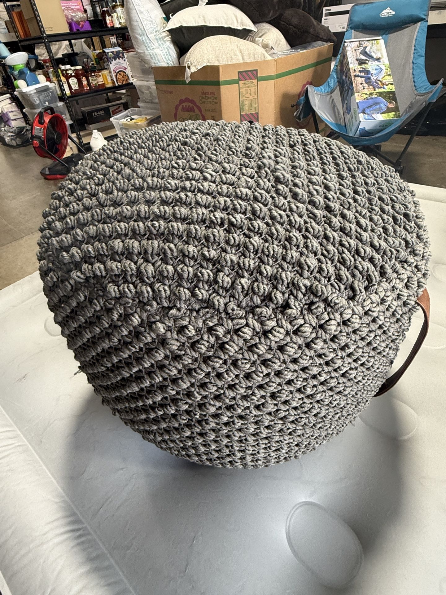 Nourison Cotton Woven Looped Pouf Gray