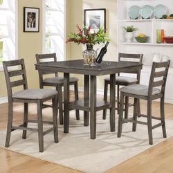 5-PC Pack Counter Height Table & Chair Set All Grey Finish