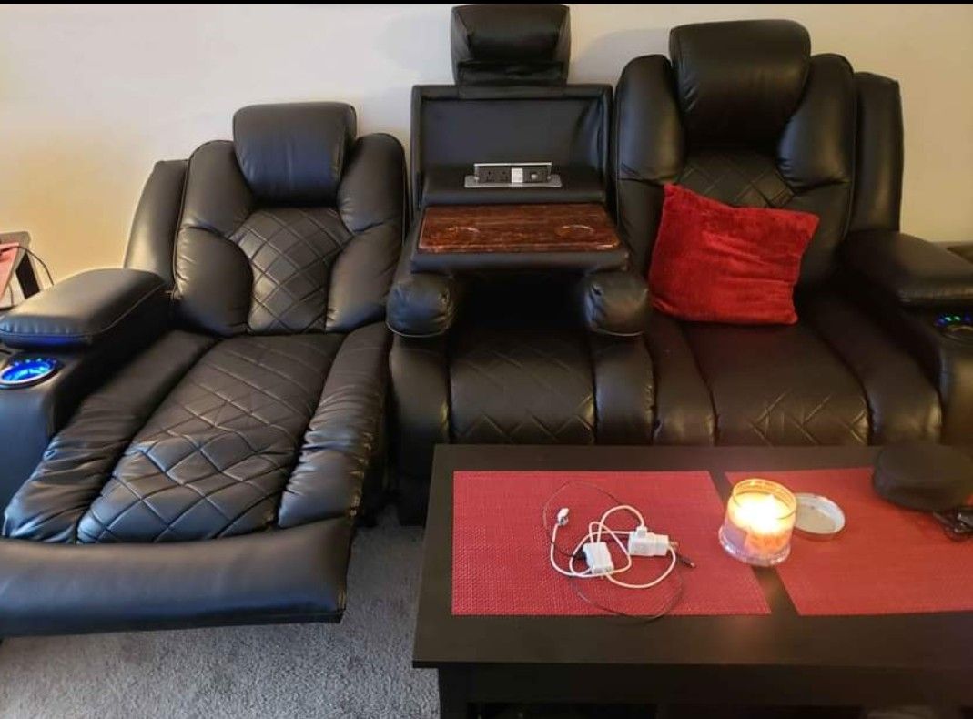 Powered Leather Recliner Couch 
