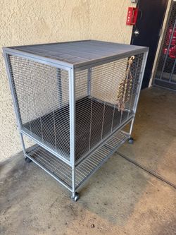 Large Metal Bird or Small Animal Cage on Wheels
