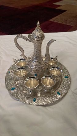 Decorative Turkish style teapot and espresso cups set