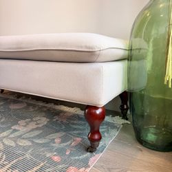Upholstered Ottoman Bench with Turned Wood Legs