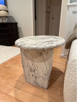 CB2 Anoki Grey Marbled Resin Side Table