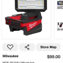Milwaukee
M18 18-Volt Lithium-Ion Cordless 1000 Lumens ROVER Compact Folding Flood Light with USB Charging (Tool-Only)