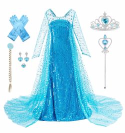 Elsa Pricess sequin custome dress with cape and accessories