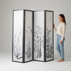 Legacy Decor 4 Panel Room Divider Privacy Screen Bamboo Print 71" Tall x 70" Wide (New See Pics)