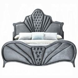 Queen Size Grey Velvet Bed Frame