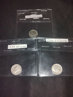 3 Vintage Old US Dime Coins from 1944, 1956 & 1967