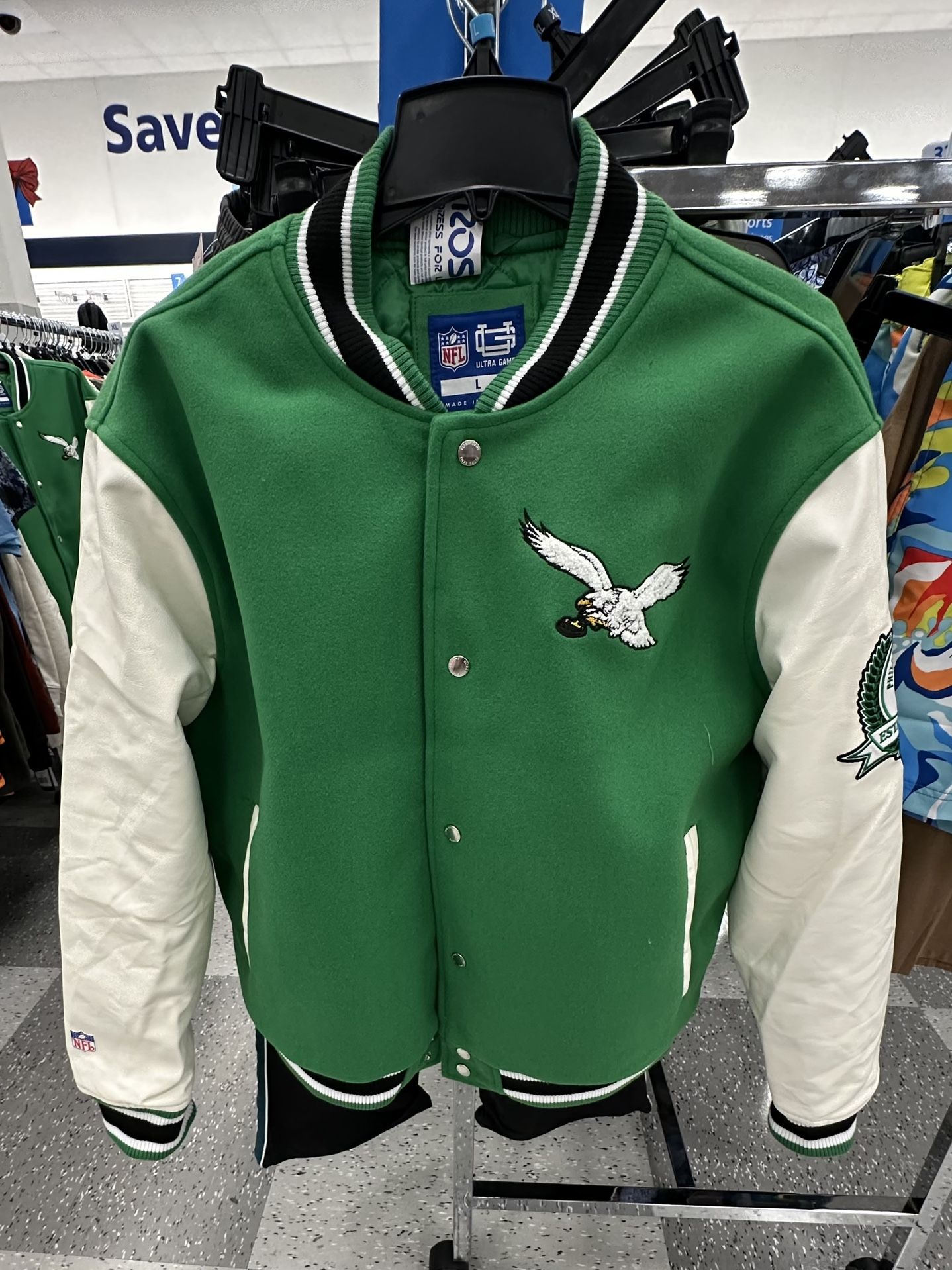 NFL Philadelphia Eagles Kelly Green Leather Wool Bomber Varsity Jacket Sz M & L