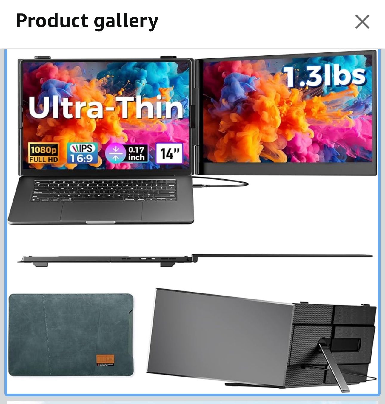 Laptop Screen Extender Ultra-Thin, 14" FHD 1080P Dual Portable Monitor for Laptop, 1.3lbs Lightweight Travel Monitor Extender Fit 13”-17.3”, Plug and