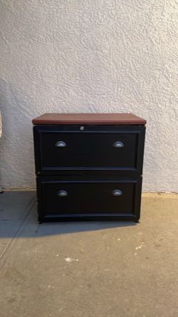 2-Drawer Black with Wood Top