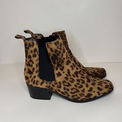Woman’s Chunky Heel Dress Leopard Print Ankle Boots Size 7.5