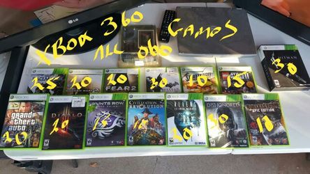 Various Xbox 360 games price is marked on picture