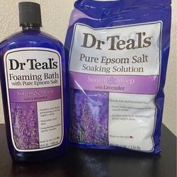 Brand New One (1) Set - Dr. Teal's Epsom Salt Soaking Solution and Foaming Bath with Pure Epsom Salt Combo Pack, Lavender - 8 Sets Available