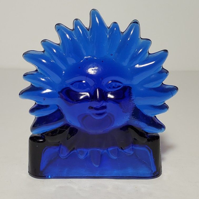 Celestial Sun Cobalt Blue Glass Candle Holder