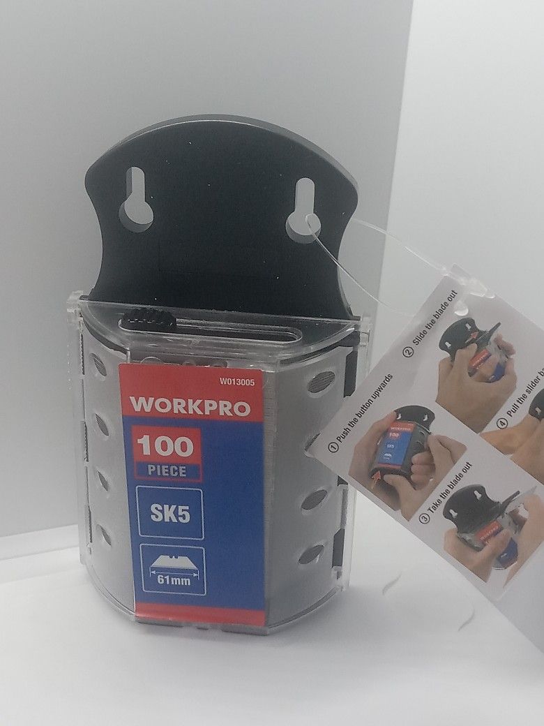 Workpro W013005A 100 Piece Utility Knife Blades SK5 Steel With Dispenser New