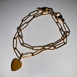 Adornia Water Resistant Paperclip Chain Heart Charm Bracelet Set